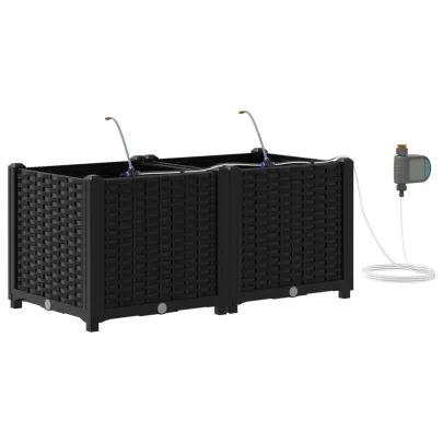 Jardiniere cu Sistem Irigare 2 buc - Negru | Livrare Gratuită