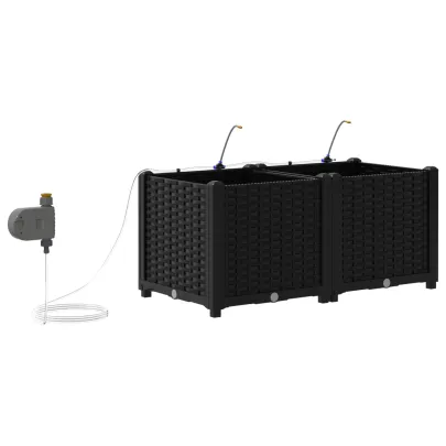 Jardiniere cu Sistem Irigare 2 buc - Negru | Livrare Gratuită