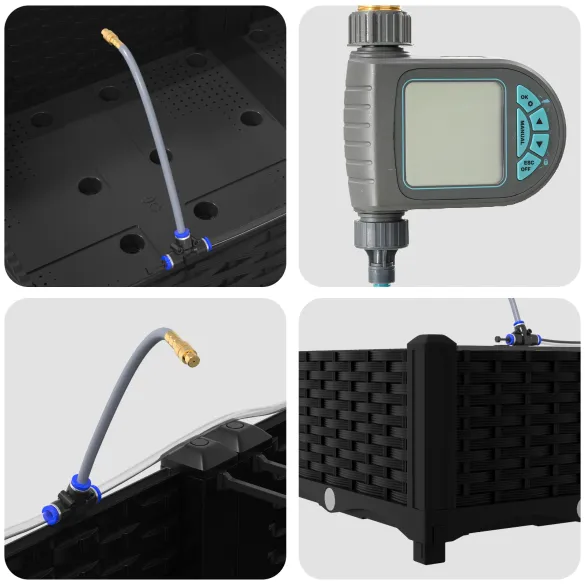 Jardiniere Grădină cu Sistem Irigație 4 buc | Negru