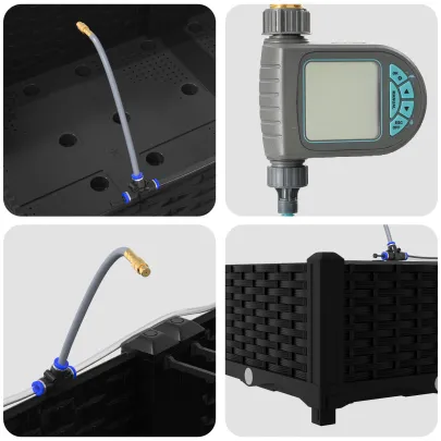 Jardiniere Grădină cu Sistem Irigație 4 buc | Negru