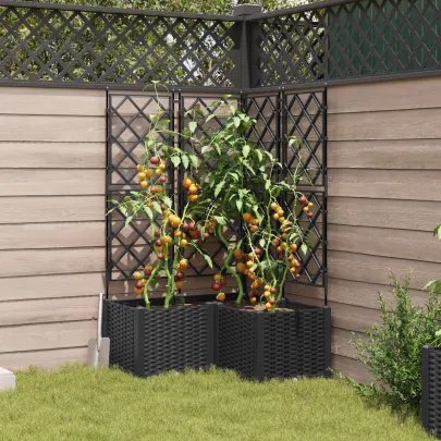 Jardinieră cu Suport 3 pcs Neagră - Livrare Gratuită