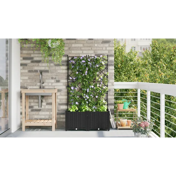 Ghiveci cu Spalier pentru Grădină - 2 buc Negru 80x40x143 cm