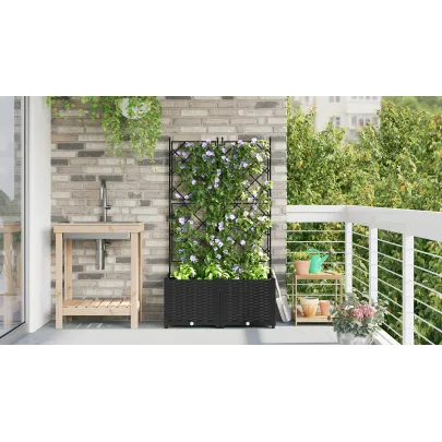 Ghiveci cu Spalier pentru Grădină - 2 buc Negru 80x40x143 cm