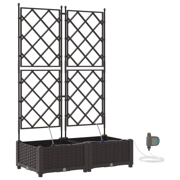 Jardiniere cu Irigare Auto - 2 Bucăți, Maro | Livrare Gratuită