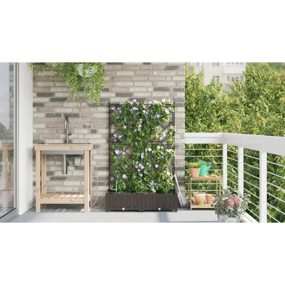 Jardiniere cu Irigare Auto - 2 Bucăți, Maro | Livrare Gratuită