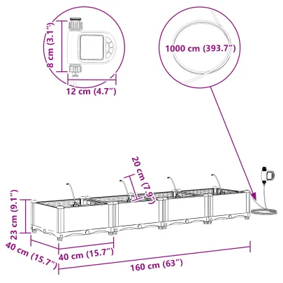 Jardiniere cu Sistem Irigație 4 Secțiuni Maro | Livrare Gratuită