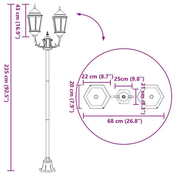 Stâlp Iluminat Grădină 220 cm Bronz cu 2 Lămpi E27
