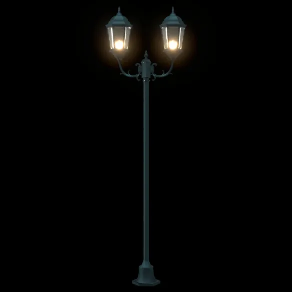 Stâlp Iluminat Grădină Solar cu 2 Lămpi E27 | Verde 220 cm