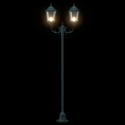 Stâlp Iluminat Grădină Solar cu 2 Lămpi E27 | Verde 220 cm