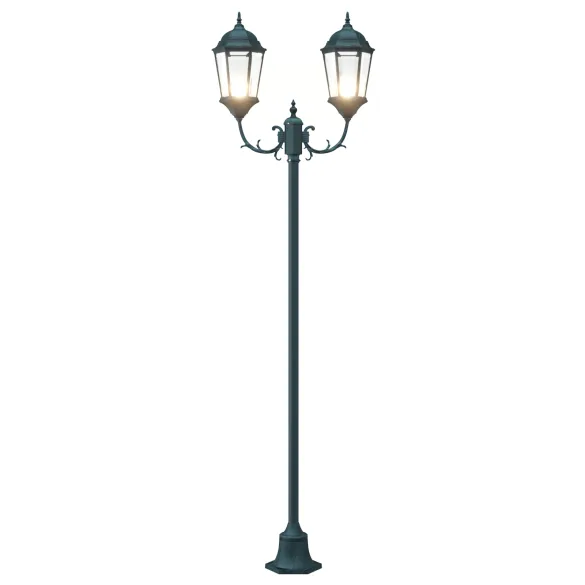 Stâlp Iluminat Grădină Solar cu 2 Lămpi E27 | Verde 220 cm