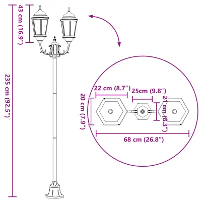 Stâlp Iluminat Grădină Solar cu 2 Lămpi E27 | Verde 220 cm