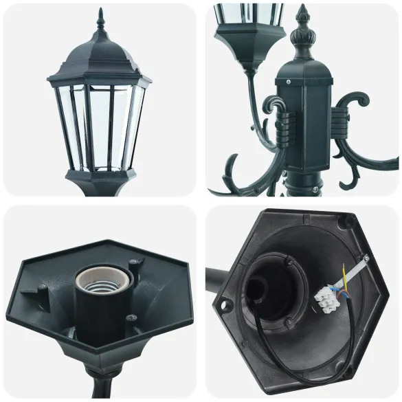 Stâlp iluminat exterior cu 3 lămpi E27 | Verde 220 cm