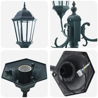 Stâlp iluminat exterior cu 3 lămpi E27 | Verde 220 cm