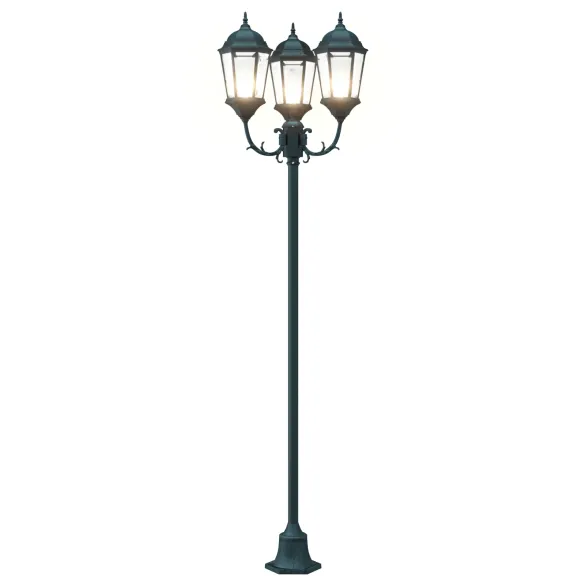 Stâlp iluminat exterior cu 3 lămpi E27 | Verde 220 cm