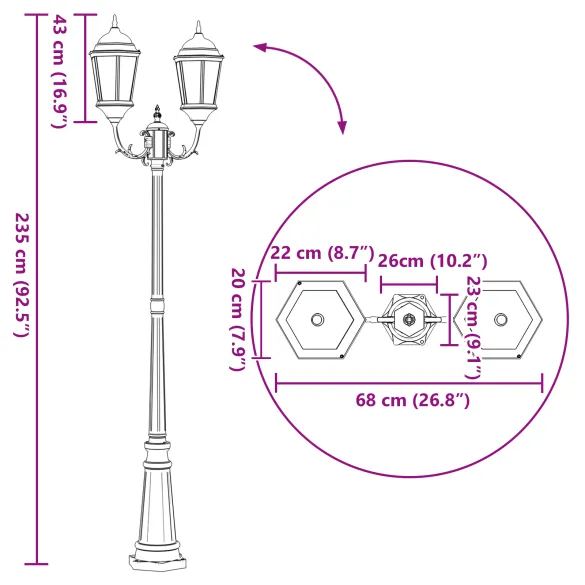 Stâlp Iluminat Grădină Bronz 235 cm cu 2 Lămpi E27 | vidaXL