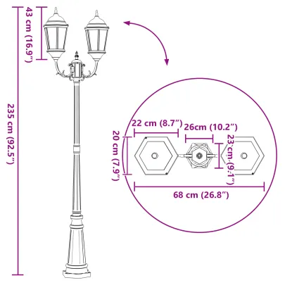 Stâlp Iluminat Grădină Bronz 235 cm cu 2 Lămpi E27 | vidaXL