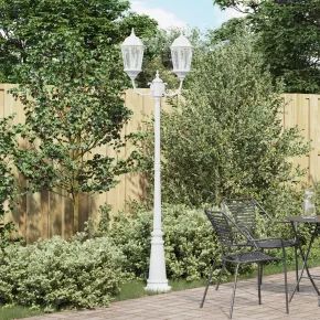 Stâlp de Lumini Grădină 2-Lămpi E27, Alb | 235 cm | Aluminiu