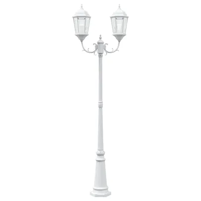 Stâlp de Lumini Grădină 2-Lămpi E27, Alb | 235 cm | Aluminiu