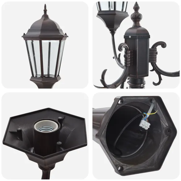 Stâlp Lumină Grădină 3 Lămpi Bronz Aluminiu | vidaXL