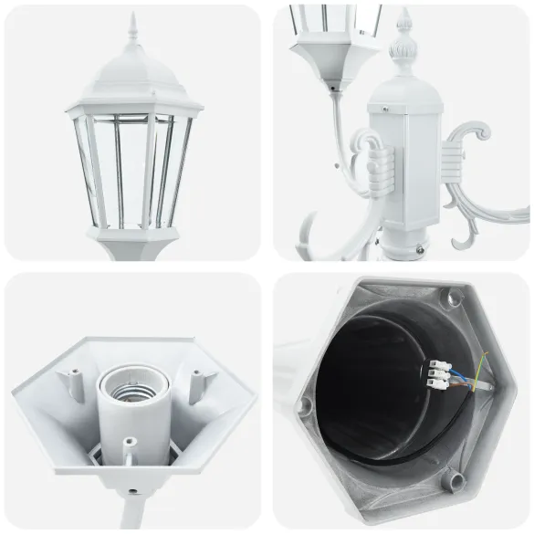 Stâlp Iluminat Grădină 3 Lămpi E27 Alb Aluminiu | vidaXL