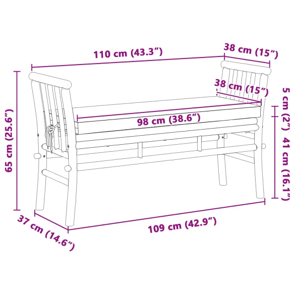 Bancă Bambus pentru Exterior cu Pernă 110cm - Livrare Gratuită
