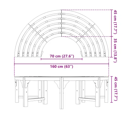 Bancă Exterior Semirotundă 160 cm Lemn Eucalipt Solid