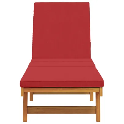 Șezlong Exterior cu Roti din Lemn Masiv - Pernă Roșie Inclusă