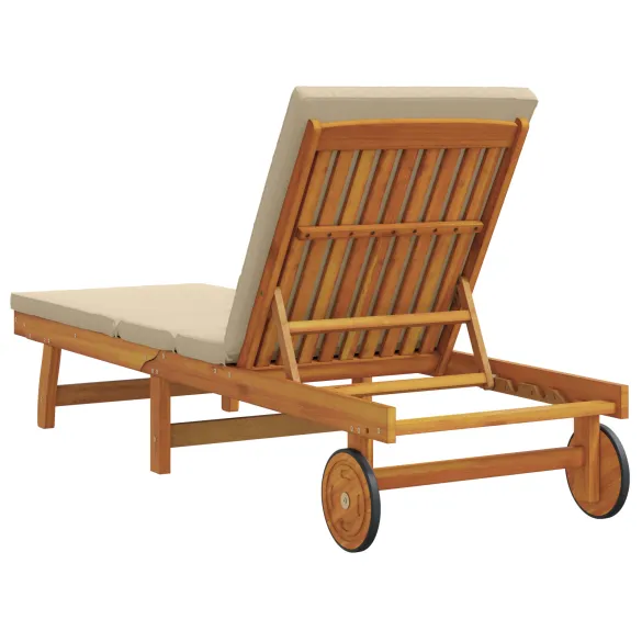 Șezlong cu Roti și Pernă Bej din Lemn Masiv | vidaXL