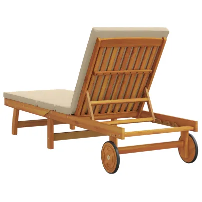 Șezlong cu Roti și Pernă Bej din Lemn Masiv | vidaXL