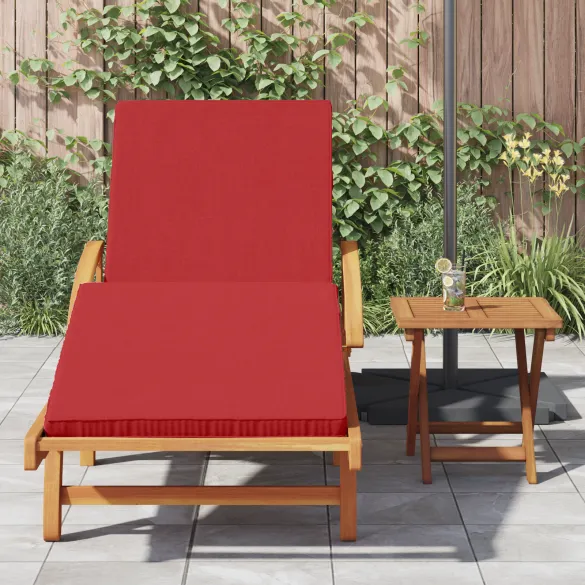 Șezlong Pliabil din Lemn de Acacia cu Roți și Perne Roșii