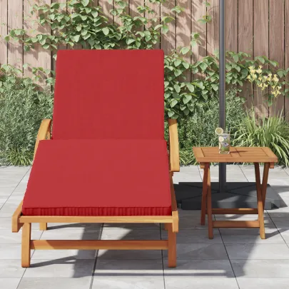 Șezlong Pliabil din Lemn de Acacia cu Roți și Perne Roșii