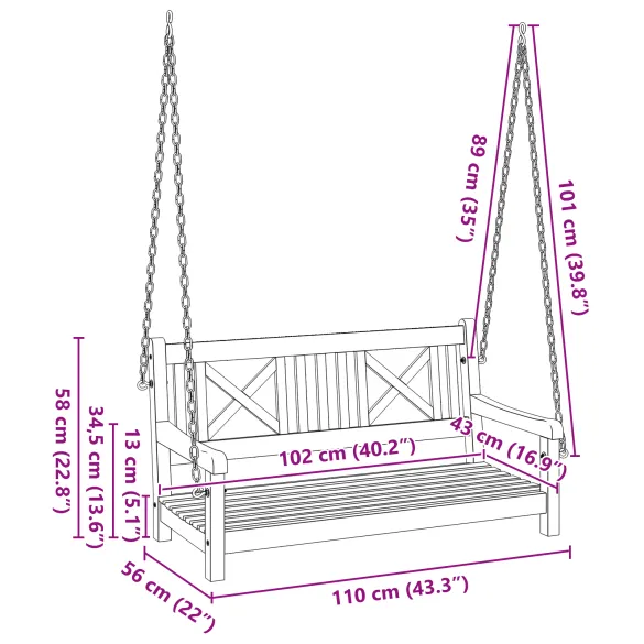 Bancă de leagăn exterior din lemn de acacia | Livrare gratuită