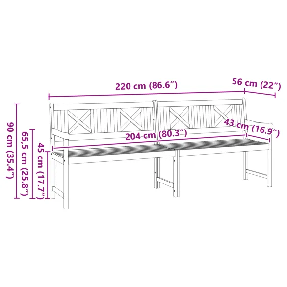Bancă Grădină Lemn Acacia Masiv - 220 cm | vidaXL