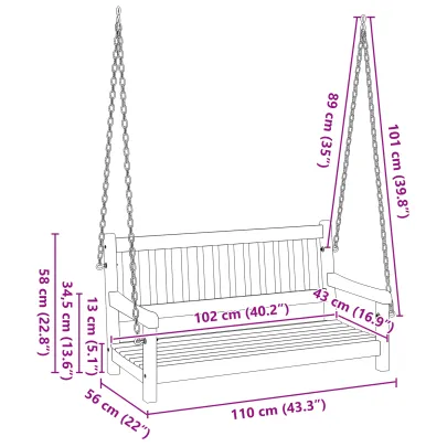 Bancă de leagăn pentru grădină din lemn de acacia - 2 persoane
