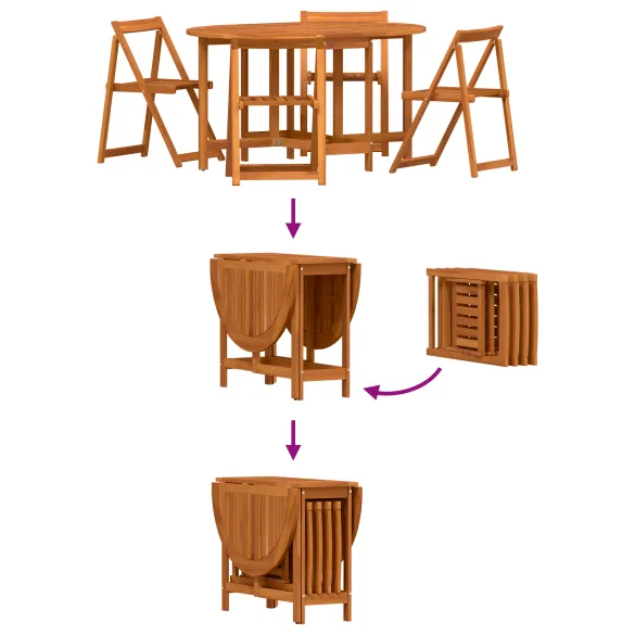 Set Dining Pliabil cu Fluturi - Lemn Acacia pentru Exterior Set Dining Pliabil cu Fluturi - Lemn Acacia pentru Exterior