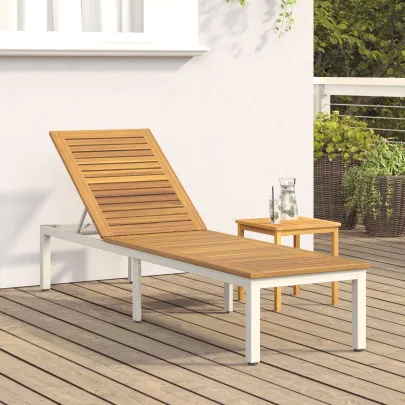 Șezlong Gri Lemn Masiv de Tec | Livrare Gratuită 7-9 Zile