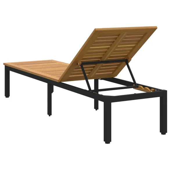 Șezlong Negru din Lemn de Acacia | Livrare Gratuită