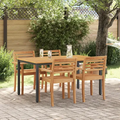 Masă Grădină din Lemn Acacia și Metal | Livrare Gratuită