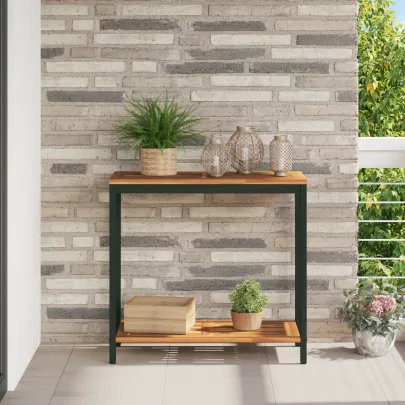 Masă Exterior Lemn Masiv și Oțel - Livrare Gratuită