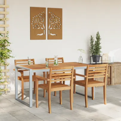 Masă Dining Outdoor Gri 160x80 cm - Oțel și Lemn de Acacia