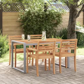 Masă Dining Exterior Gri 140x80 cm - Oțel și Lemn de Acacia