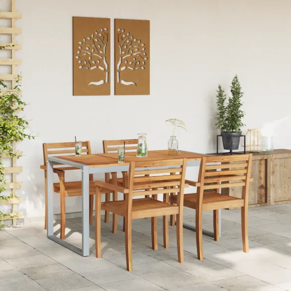 Masă Dining Exterior Gri 140x80 cm - Oțel și Lemn de Acacia