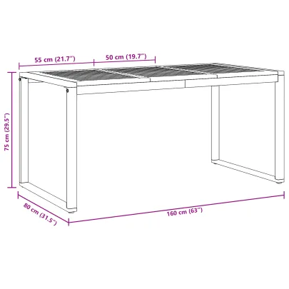 Masă Dining Outdoor Gri 160x80 cm - Oțel și Lemn de Acacia