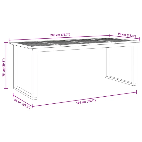 Masă Dining Exterioară 200x90 cm - Lemn Acacia și Oțel