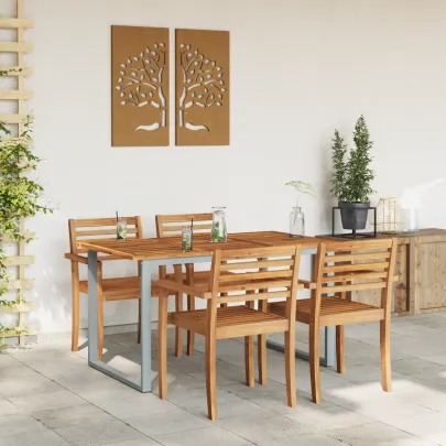 Masă Dining Exterioară Gri 140x80 cm - Oțel și Lemn de Acacia