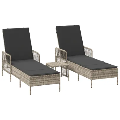 Set Șezlonguri cu Masă Outdoor - Rattan PE Gri
