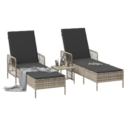 Set Șezlonguri cu Masă Outdoor - Rattan PE Gri