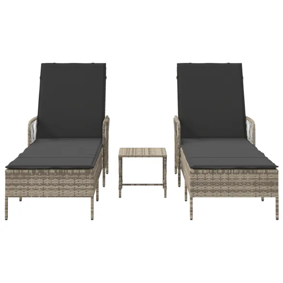 Set Șezlonguri cu Masă Outdoor - Rattan PE Gri