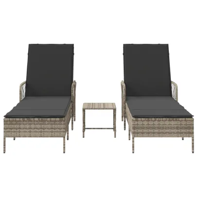 Set Șezlonguri cu Masă Outdoor - Rattan PE Gri