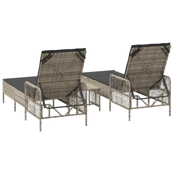Set Șezlonguri cu Masă Outdoor - Rattan PE Gri
